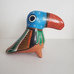 Clay Terra cotta Toucan bird Thunderbird figurine Hand Painted colorful decor